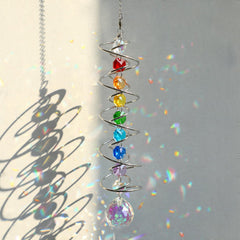 GWAHSA Suncatcher Wind Spinner with chakra beads and crystal ball front view