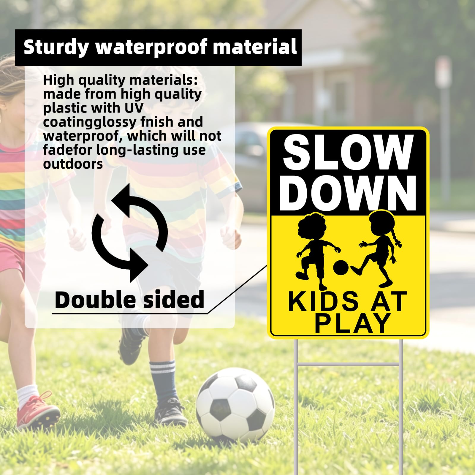 GXGGUS 2-Pack Slow Down Kids At Play Signs side view