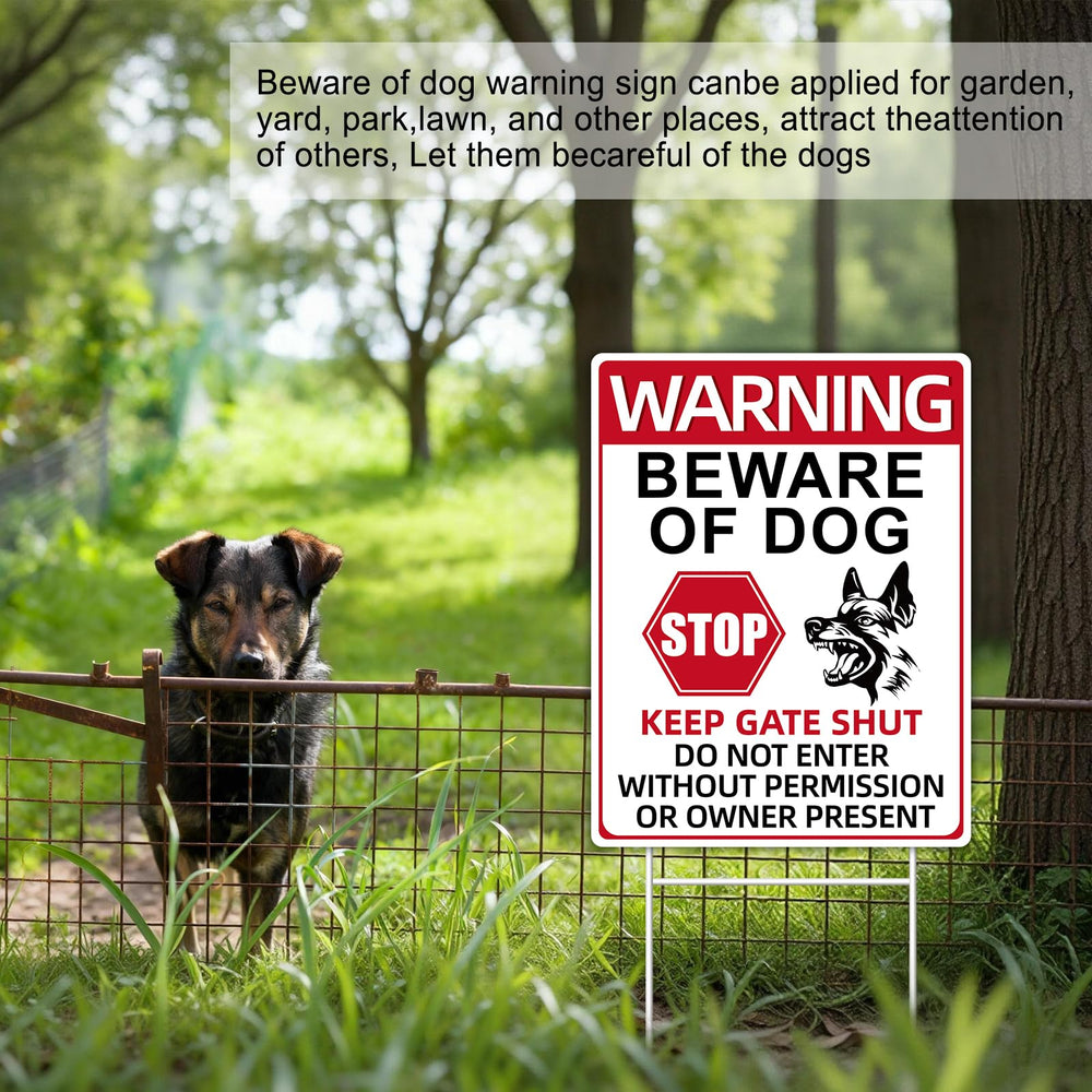 GXGGUS Beware of Dog Sign installed on a fence
