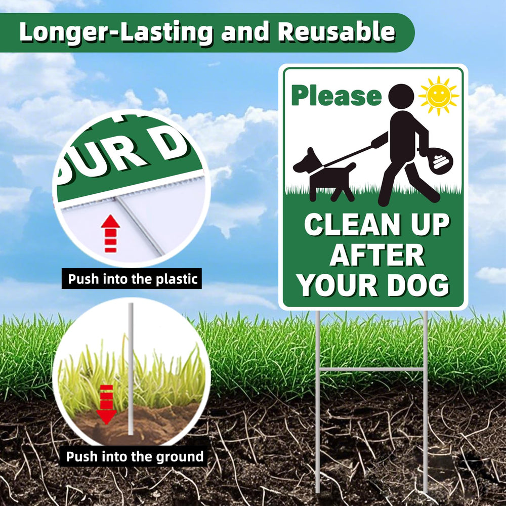 GXGGUS Clean Up After Your Dog Sign with H-stake in a park setting