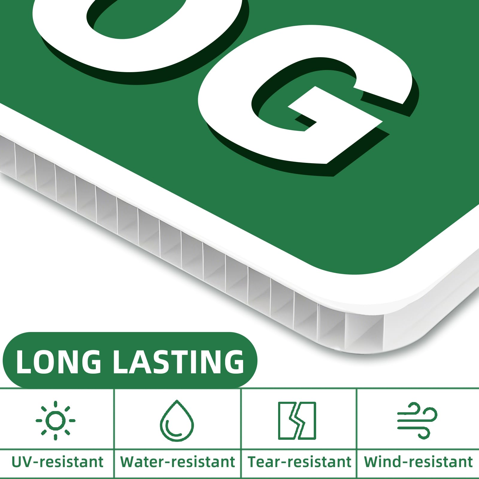 GXGGUS dog sign installed in a lawn with vibrant greenery