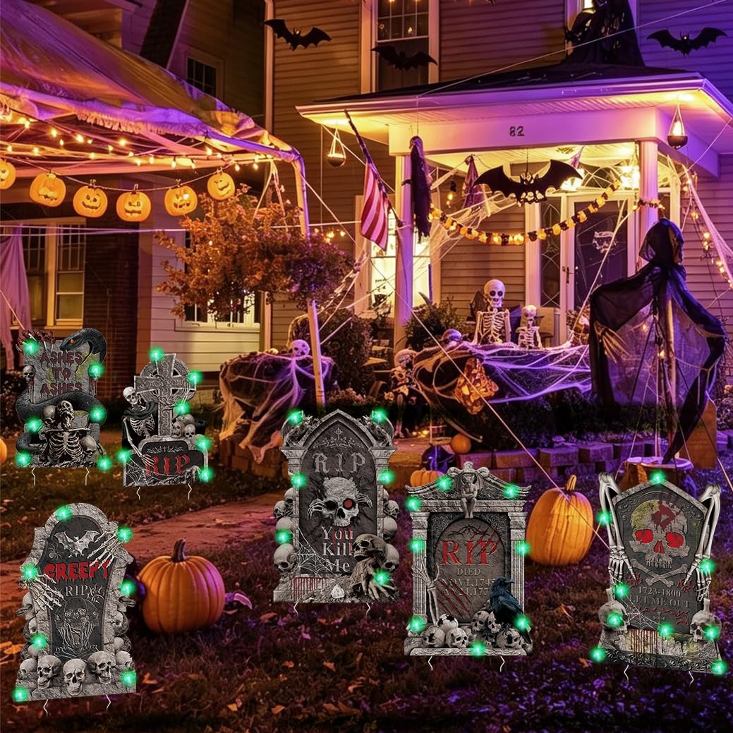GXGGUS green LED strip lights for Halloween tombstones in dark setting