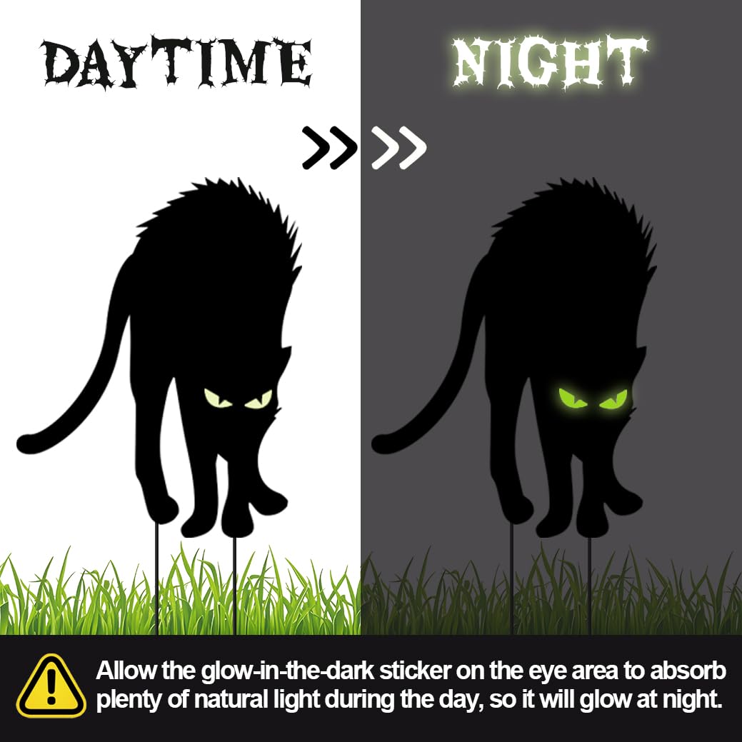 GXGGUS Halloween Black Cat Yard Sign pouncing pose