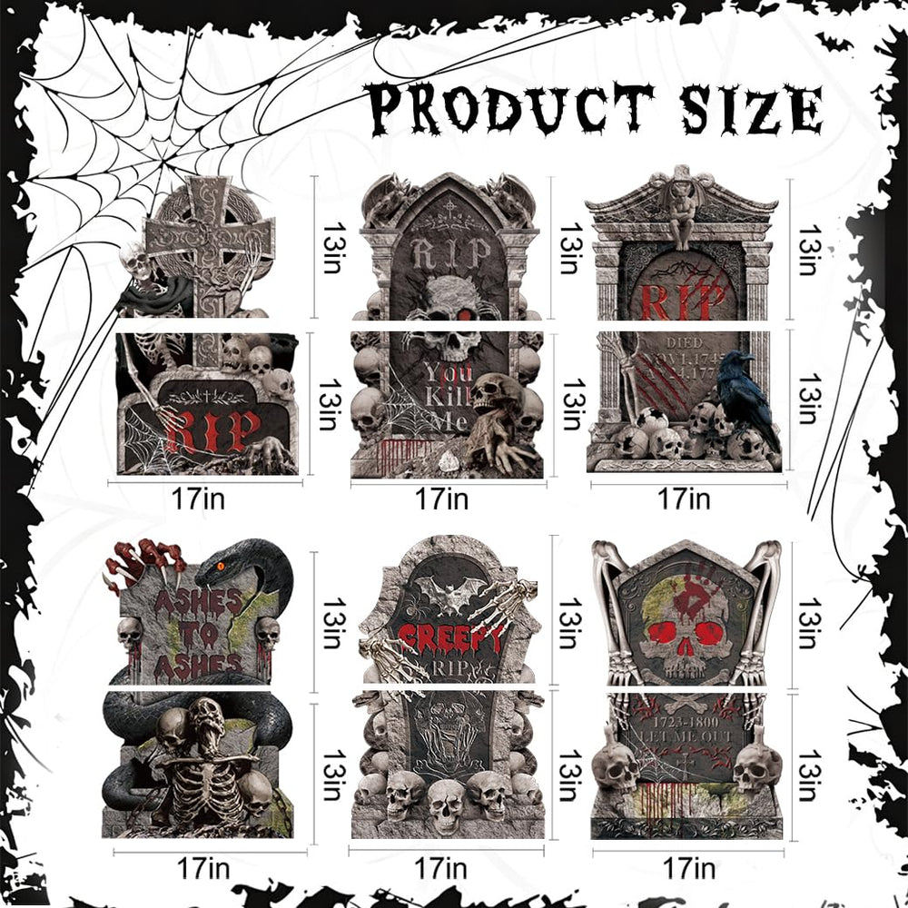 GXGGUS Halloween tombstone set with 6 unique designs and metal V-stakes