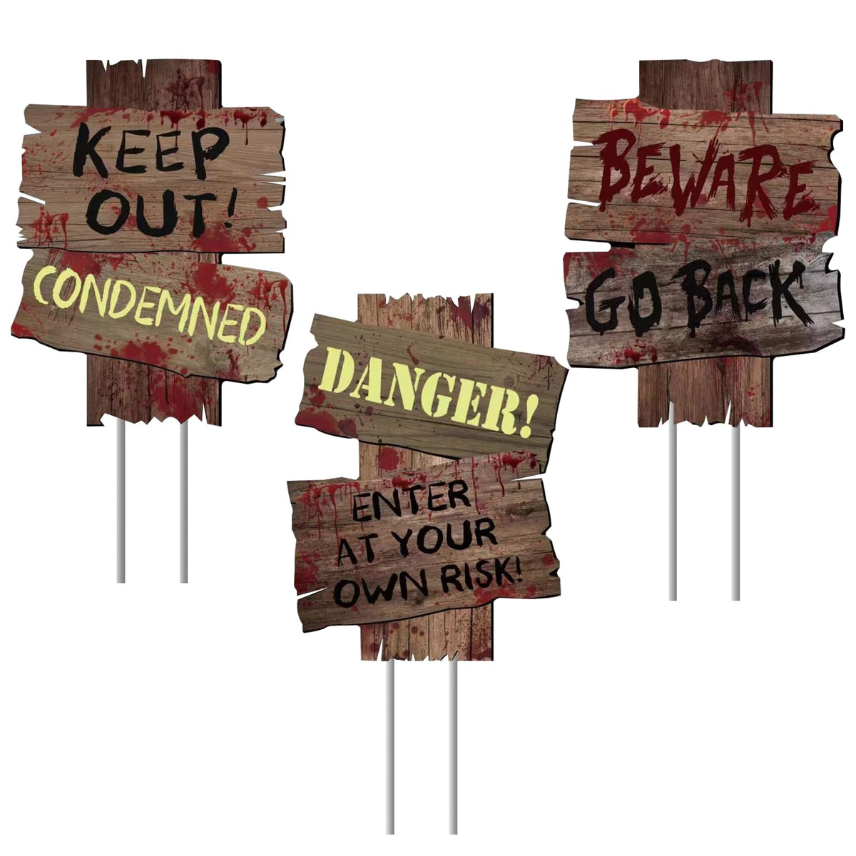 GXGGUS Halloween Yard Sign with bloody details and warning text