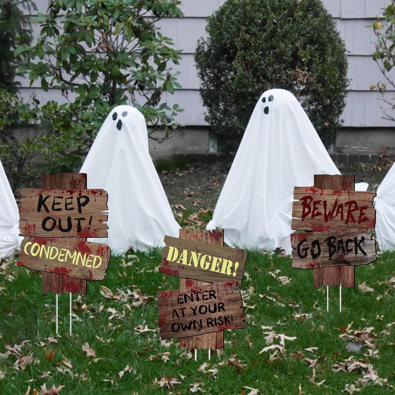 GXGGUS Halloween Yard Signs featuring danger warnings for trick-or-.