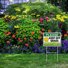 GXGGUS Keep Off Grass Sign installed in lawn with H Metal Stakes