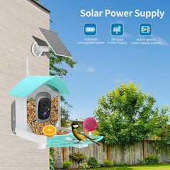 Gyozol Bird Feeder showing solar panel and camera
