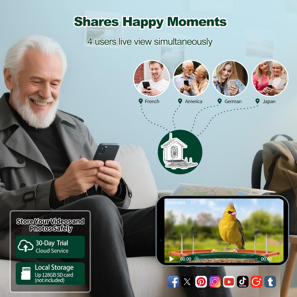Gyozol Bird Feeder with microphone feature highlighted
