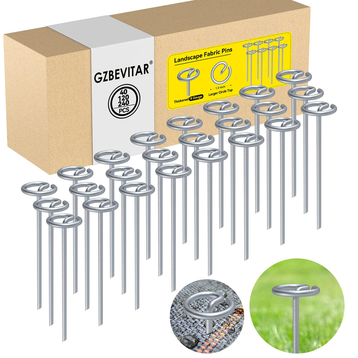 GZBEVITAR Landscape Fabric Stakes 8 Gauge Circle Top Pins, pack of 120