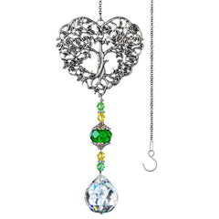 H&D Heart Crystal Suncatcher front view with tree of life design