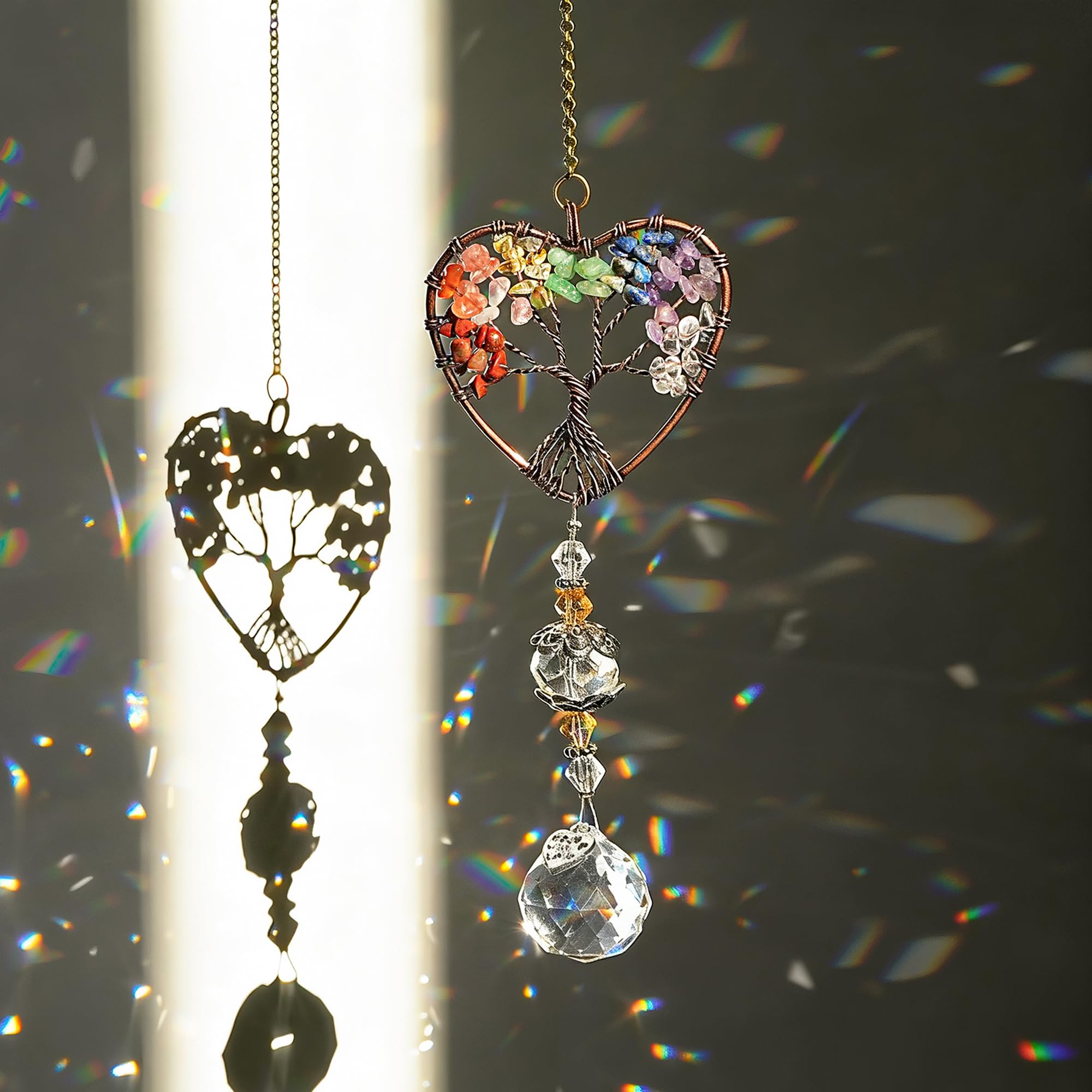 H&D Tree of Life Heart Crystal Ball Suncatcher hanging indoors