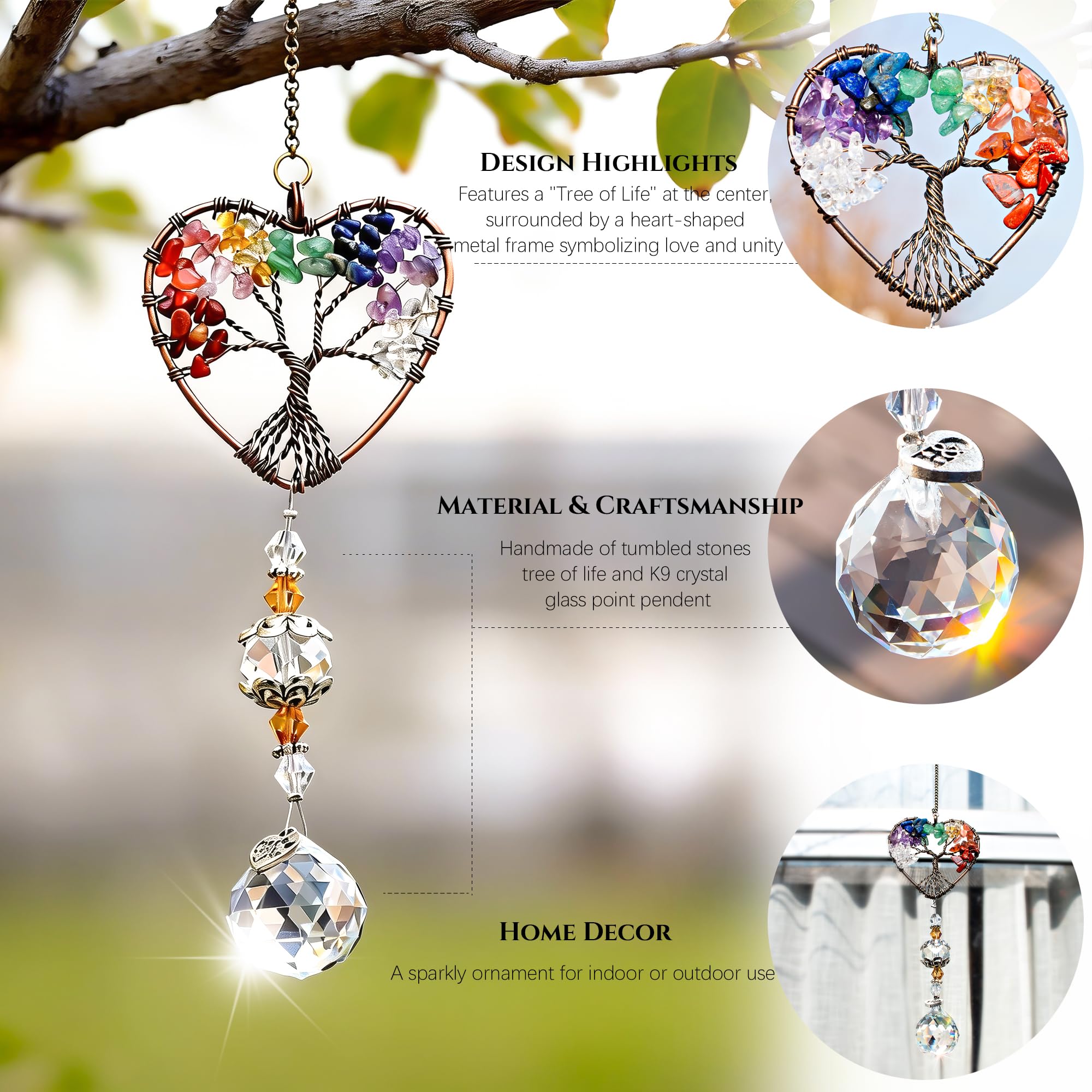 H&D Tree of Life Heart Crystal Ball Suncatcher in gift packaging
