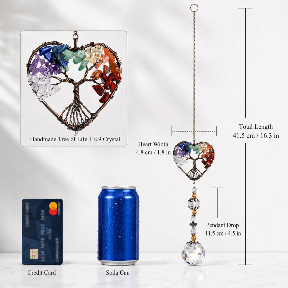 H&D Tree of Life Heart Crystal Ball Suncatcher outdoor display