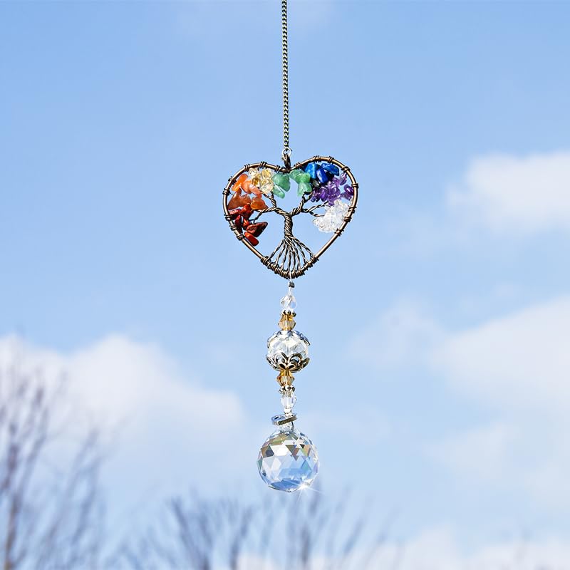 H&D Tree of Life Heart Crystal Ball Suncatcher with string and cord