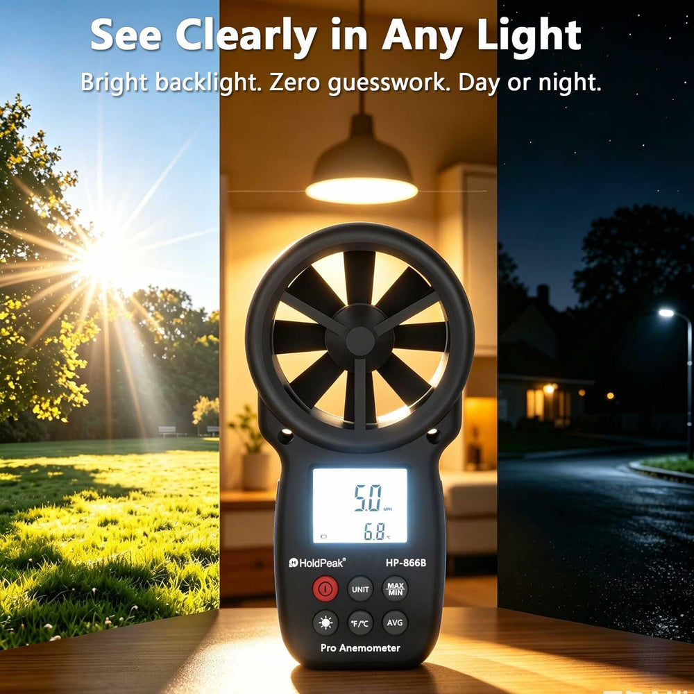H HOLDPEAK 866B Anemometer measuring wind speed outdoors