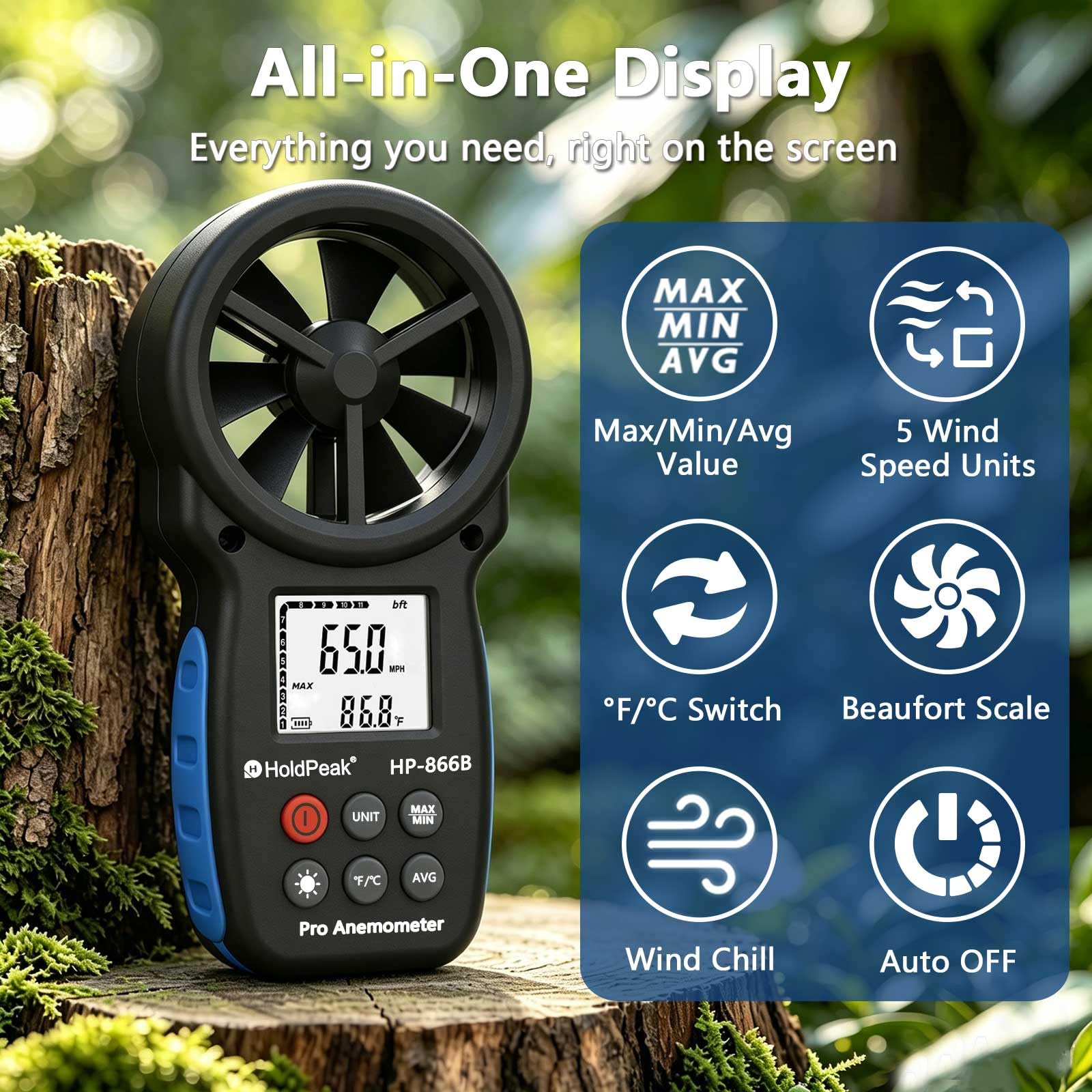 H HOLDPEAK 866B Anemometer with user manual and accessories
