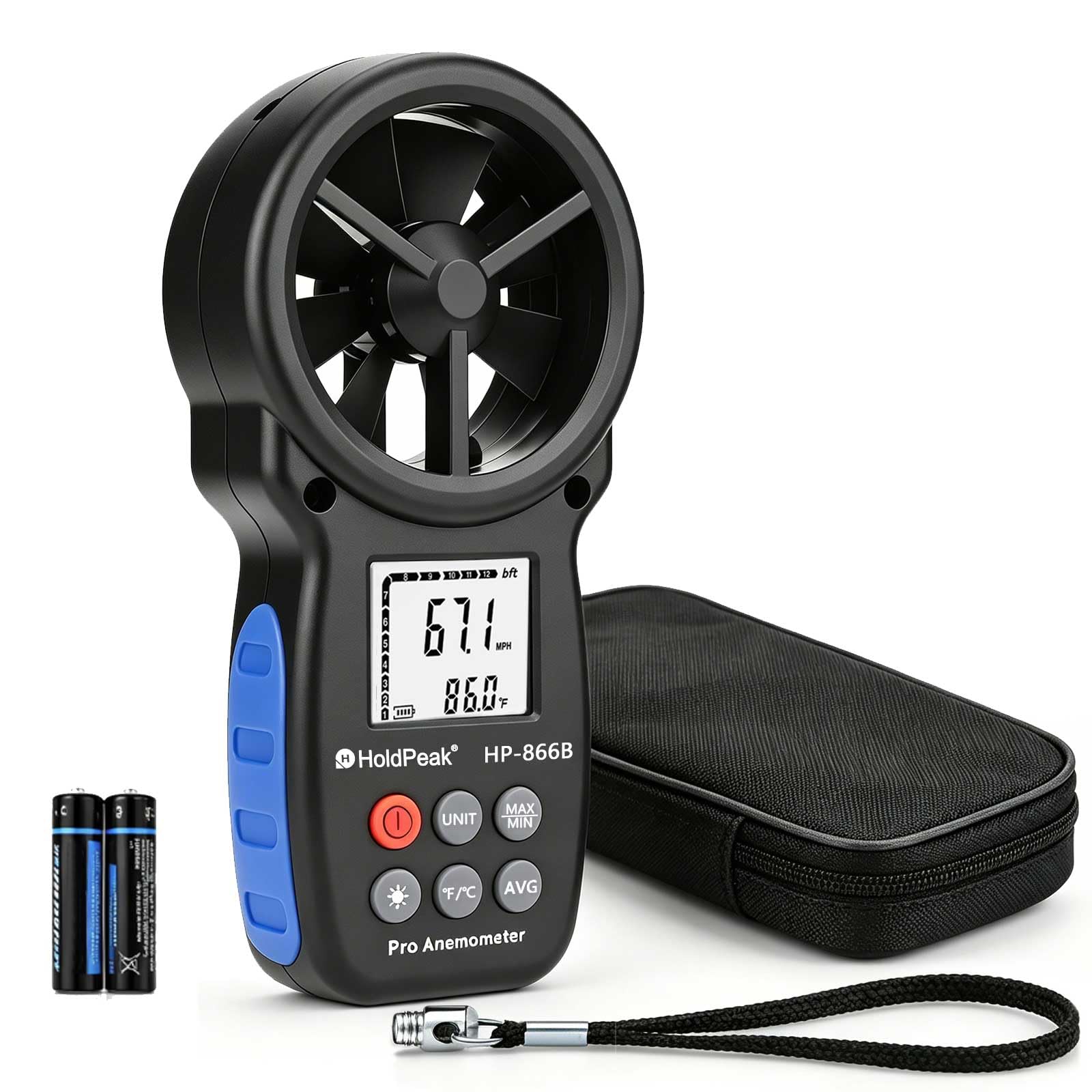 H HOLDPEAK 866B Digital Anemometer front view with display