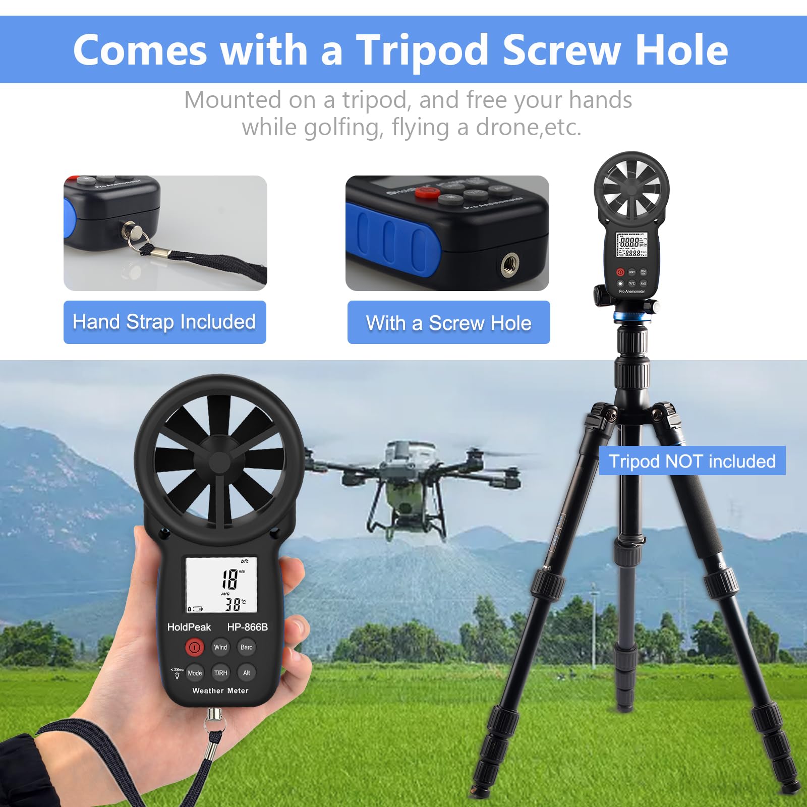 H HOLDPEAK Anemometer with screwdriver and accessories