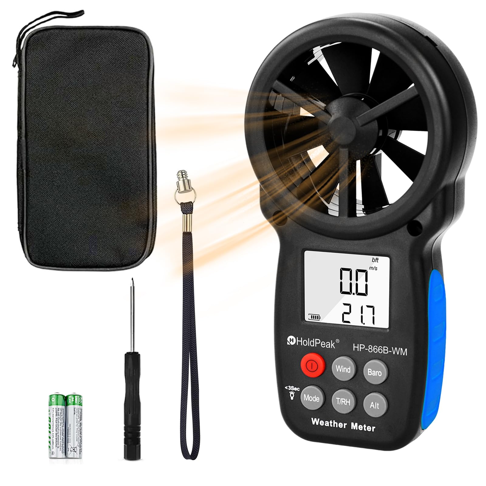 H HOLDPEAK Handheld Anemometer front view showing display
