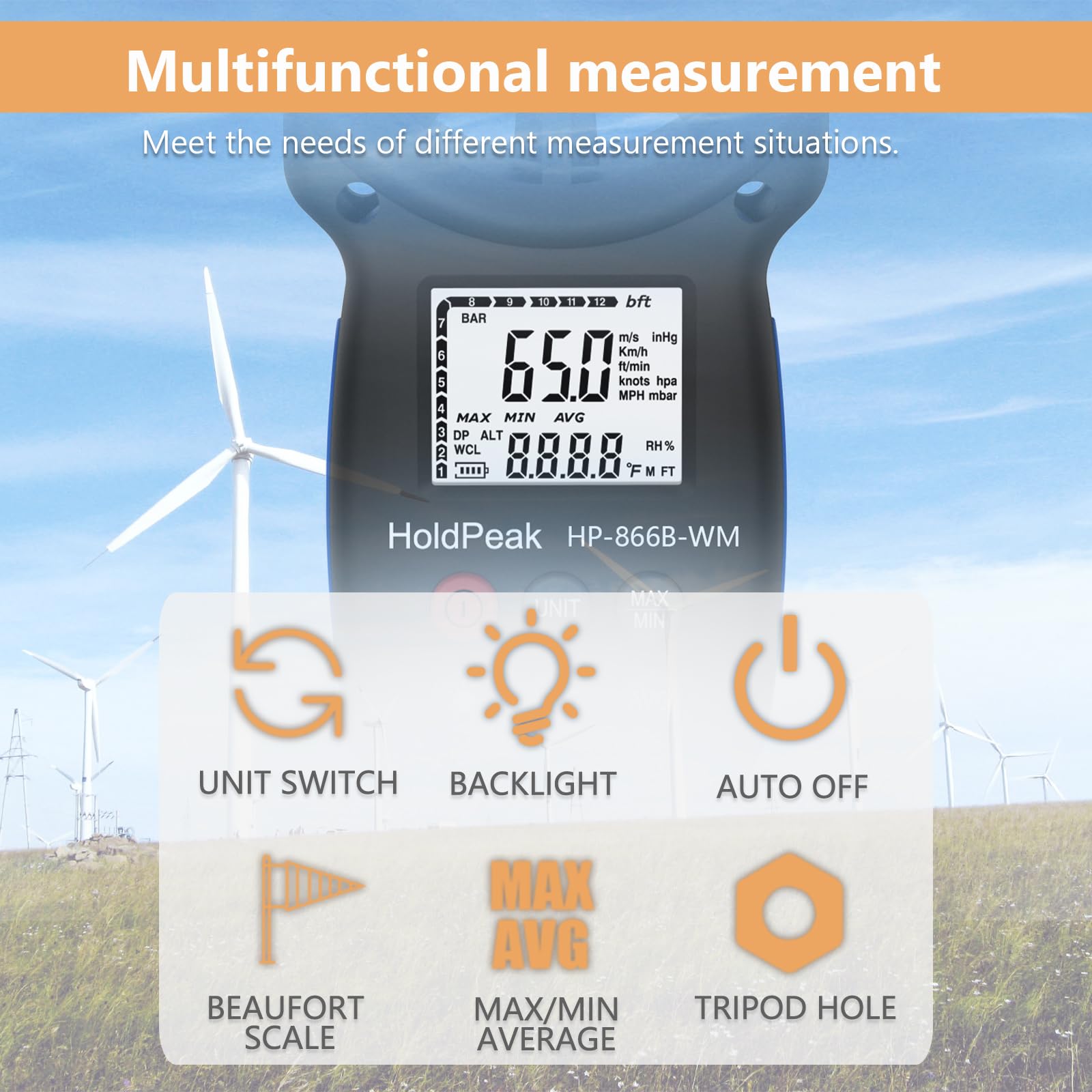 H HOLDPEAK Handheld Anemometer in outdoor setting during kite flying