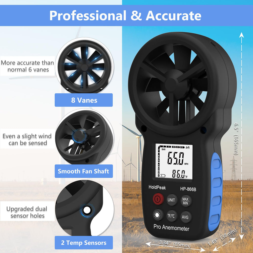 H HOLDPEAK Handheld Anemometer in protective case