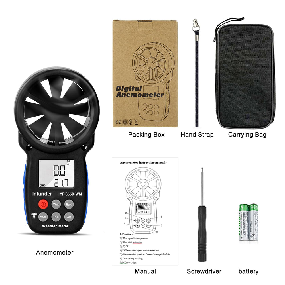 H HOLDPEAK Handheld Anemometer showing altitude measurement display