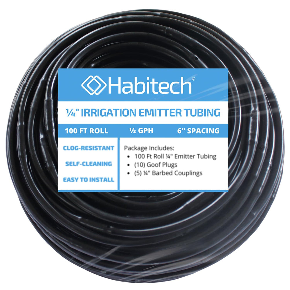 Habitech irrigation tubing installed in a raised garden bed