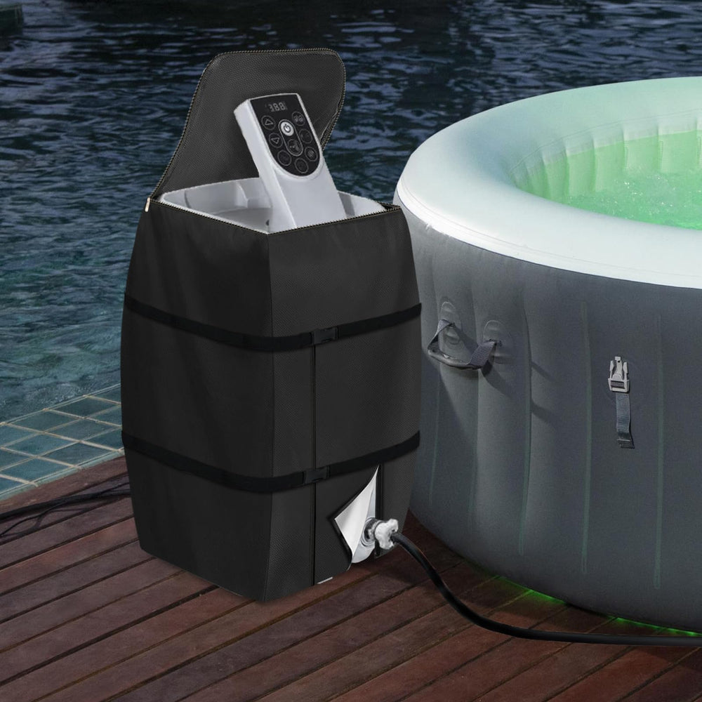 Hadisi hot tub pump cover in use on a spa heater