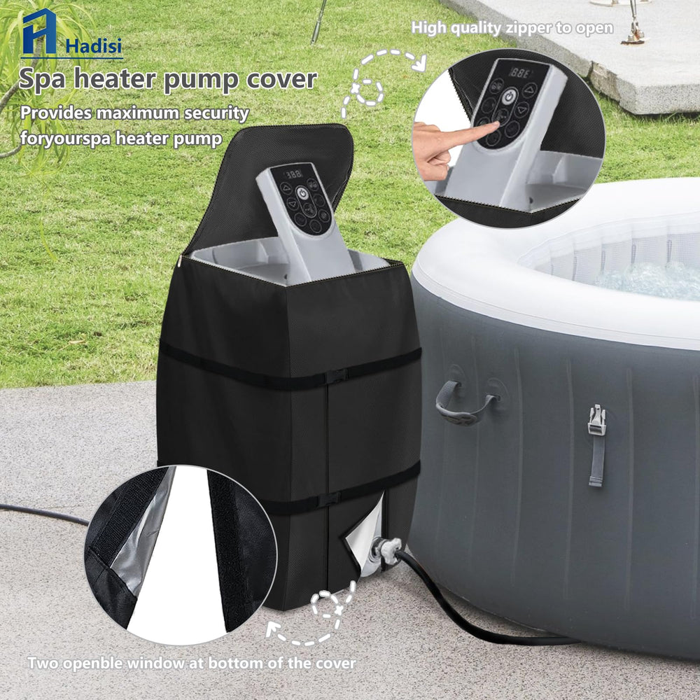 Hadisi hot tub pump cover showing elastic hem cord at the bottom