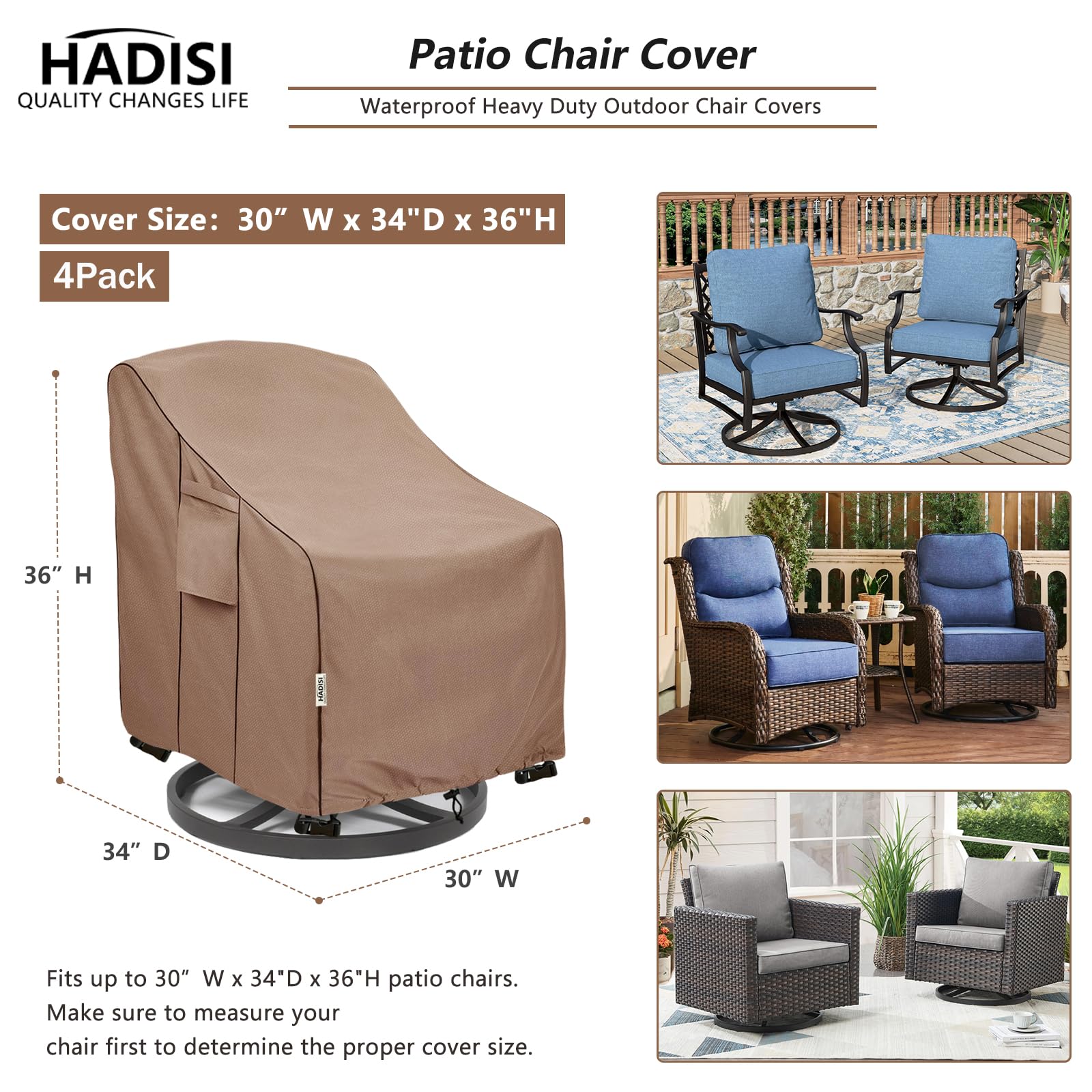 Hadisi patio chair cover showing windproof design with buttons