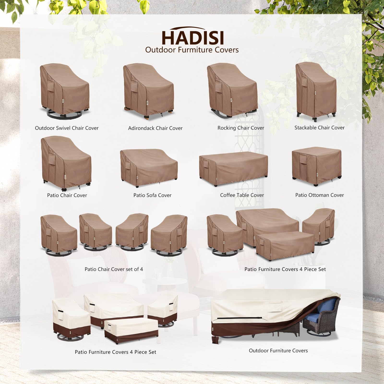 Hadisi patio chair cover side view with handles