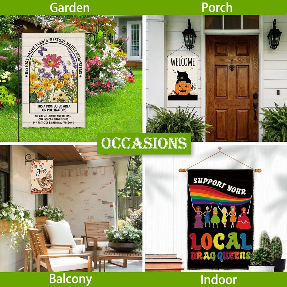 Hafhue Garden Flag 12.5x18 in a sunny outdoor setting