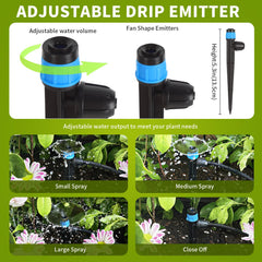 Hakioi drip emitters installed on garden tubing