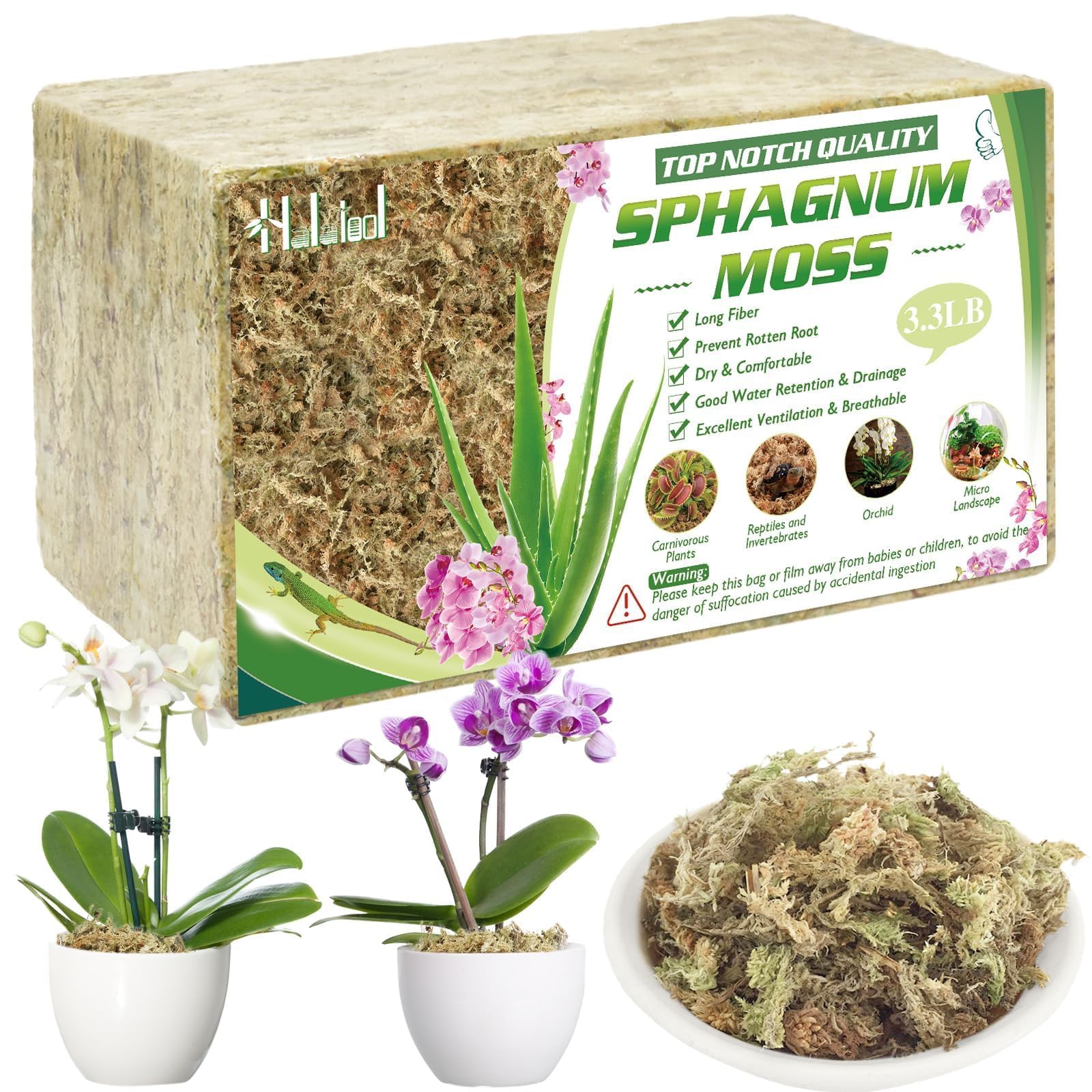 Halatool 3.3 LB sphagnum moss brick front view
