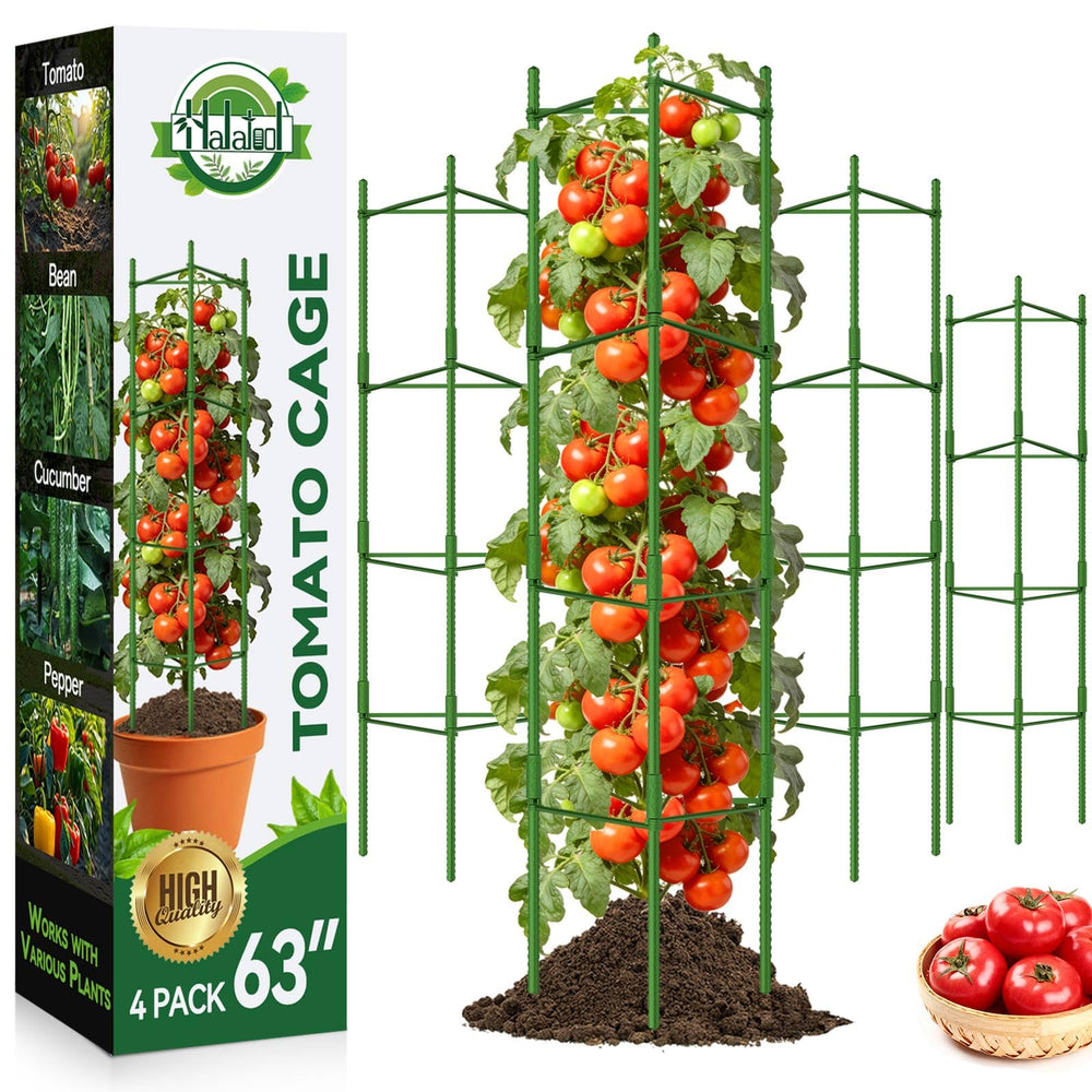Halatool 4 Pack Tomato Cages, 63 inch height, plastic material
