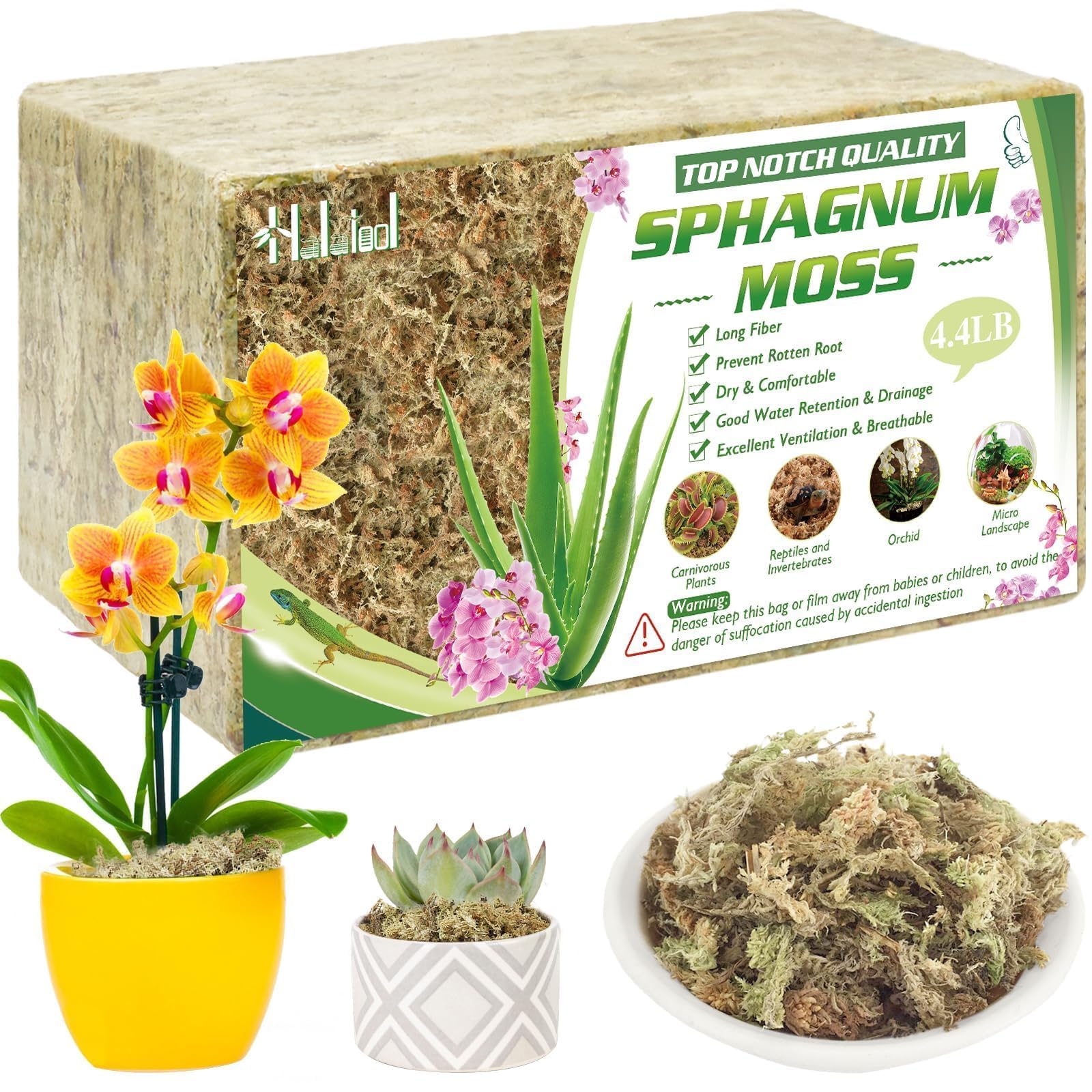 Halatool Sphagnum Moss 4.4 LB compressed dry moss packaging front view