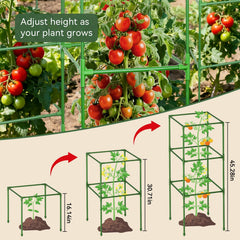 Halatool tomato cages arranged in a garden setting