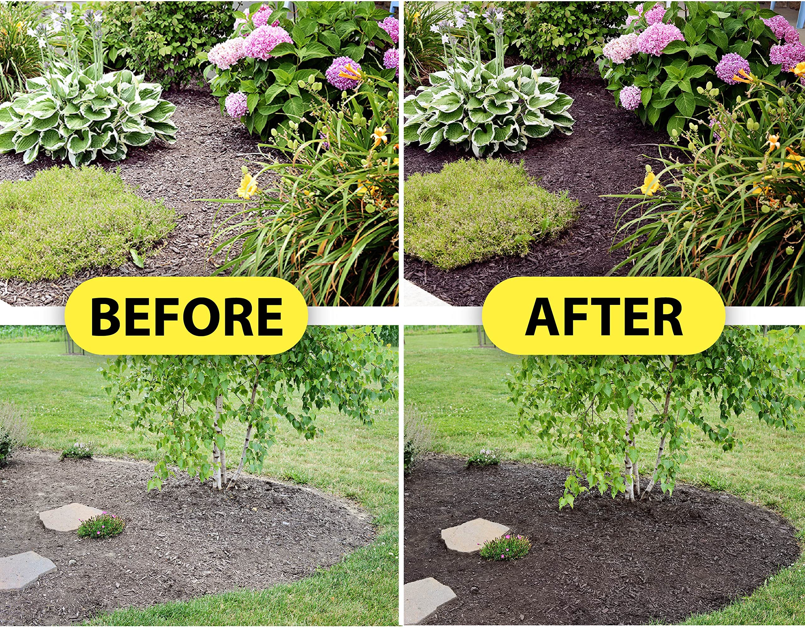 Half gallon bottle of Mulch Worx Black Mulch Color Concentrate on a patio