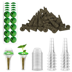 Haligo 124 pcs Seed Pod Kit contents including sponges, baskets, domes, and labels