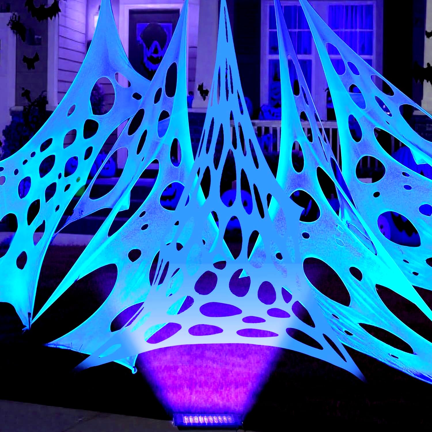 Halloween decoration with glowing spider web