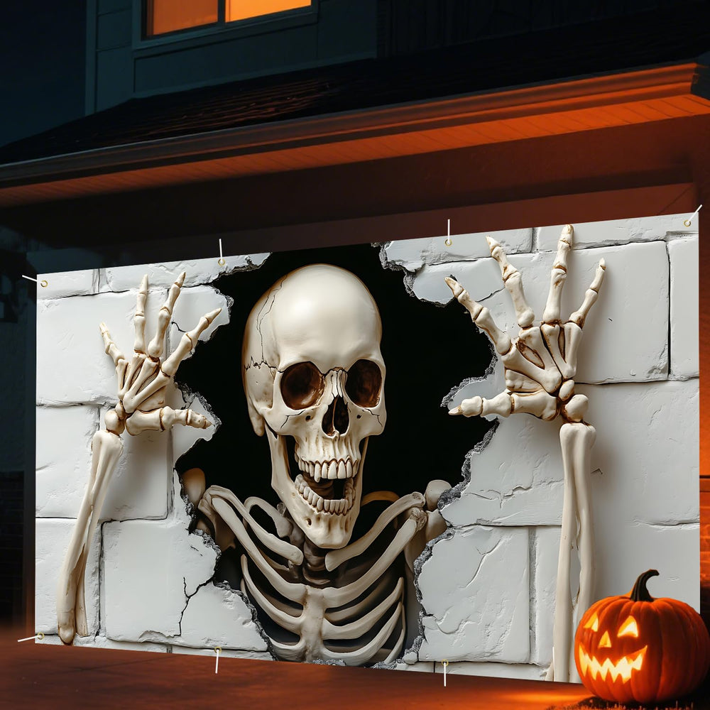 Halloween garage door decoration displayed on a garage
