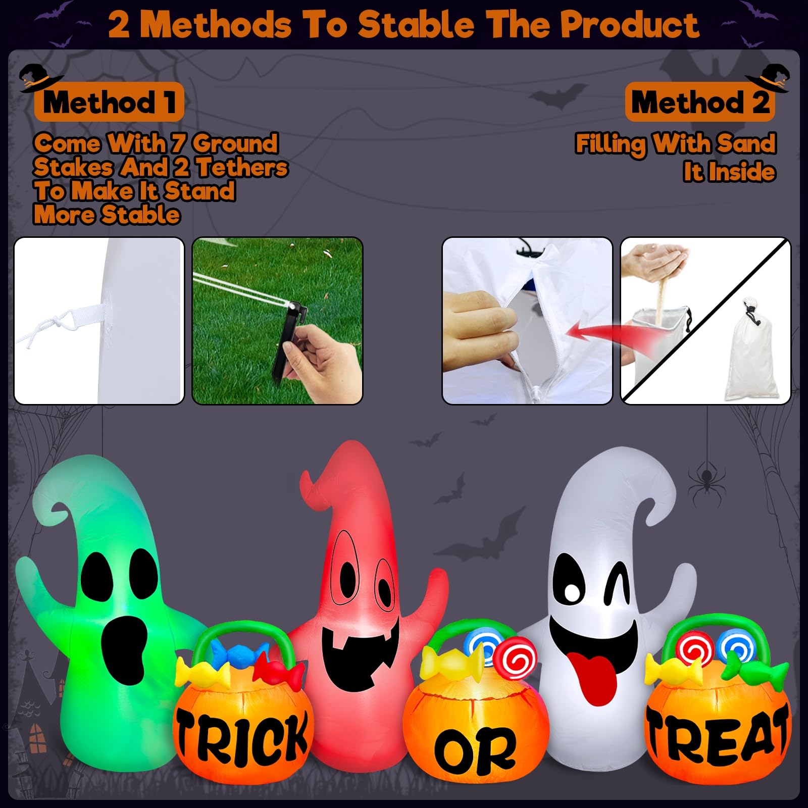 Halloween inflatable glowing at night with eerie light