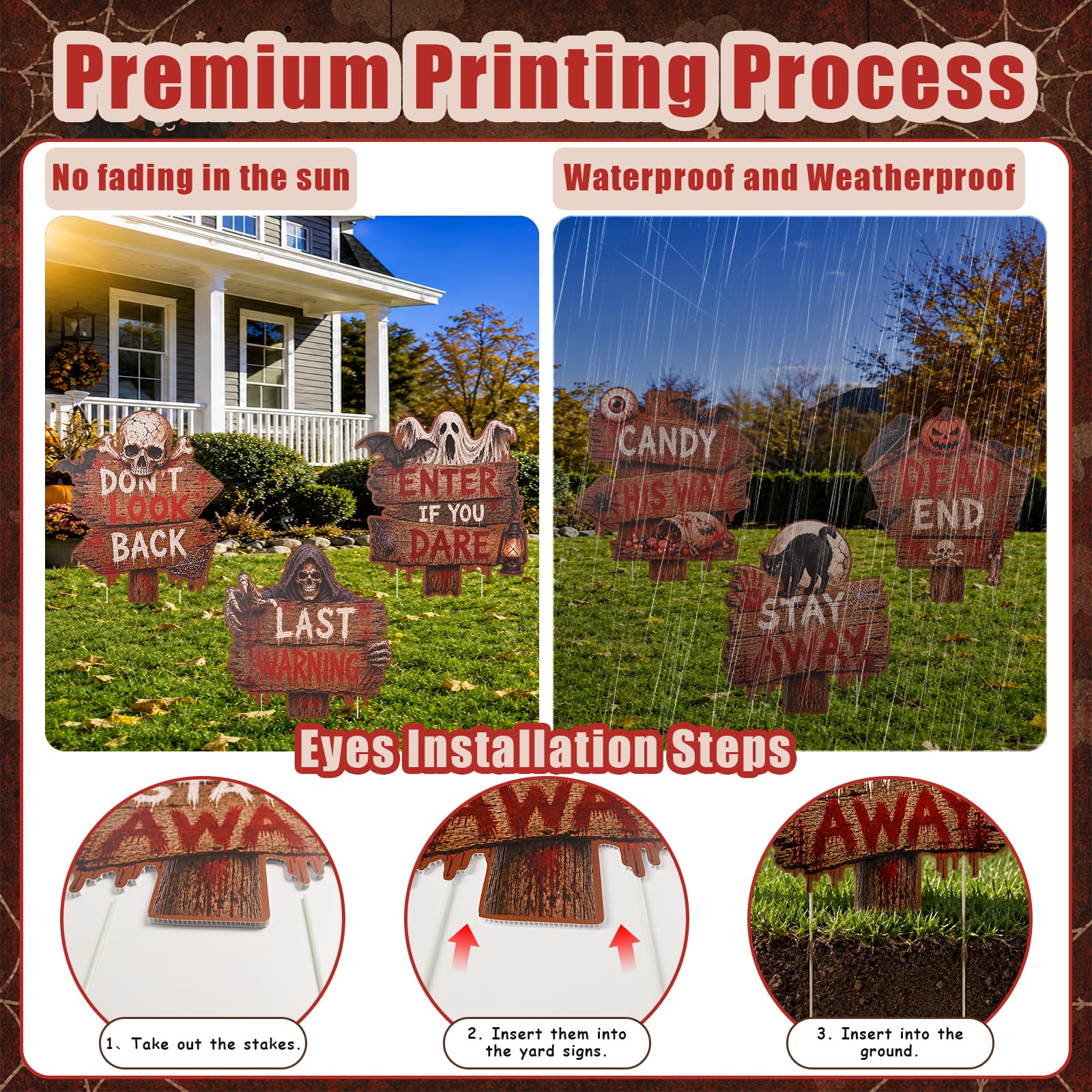 Halloween pumpkin yard sign with stakes for outdoor display
