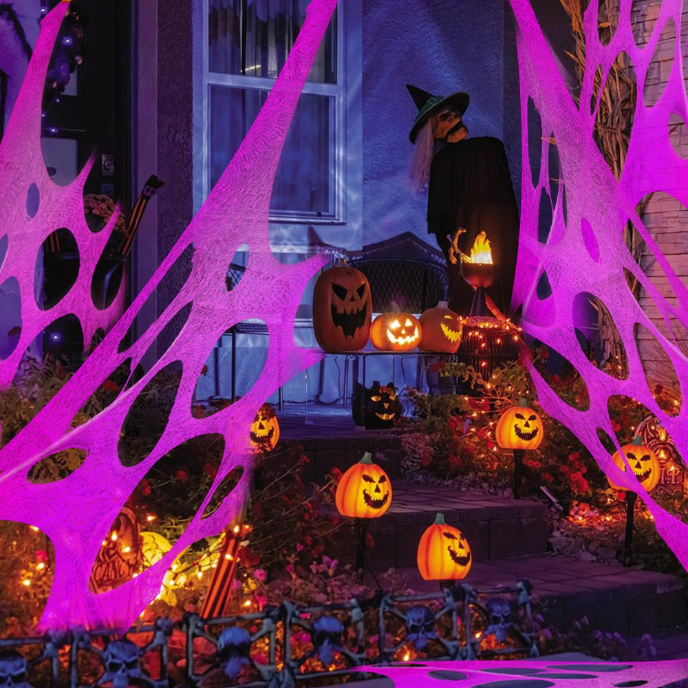 Halloween setup featuring the pink spider web