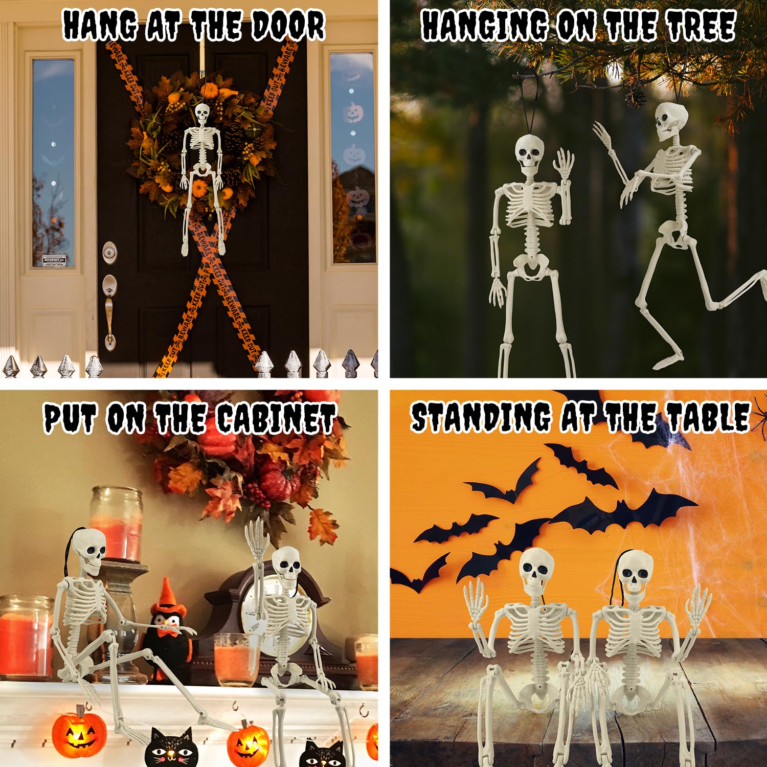 Halloween skeletons displayed on a tabletop