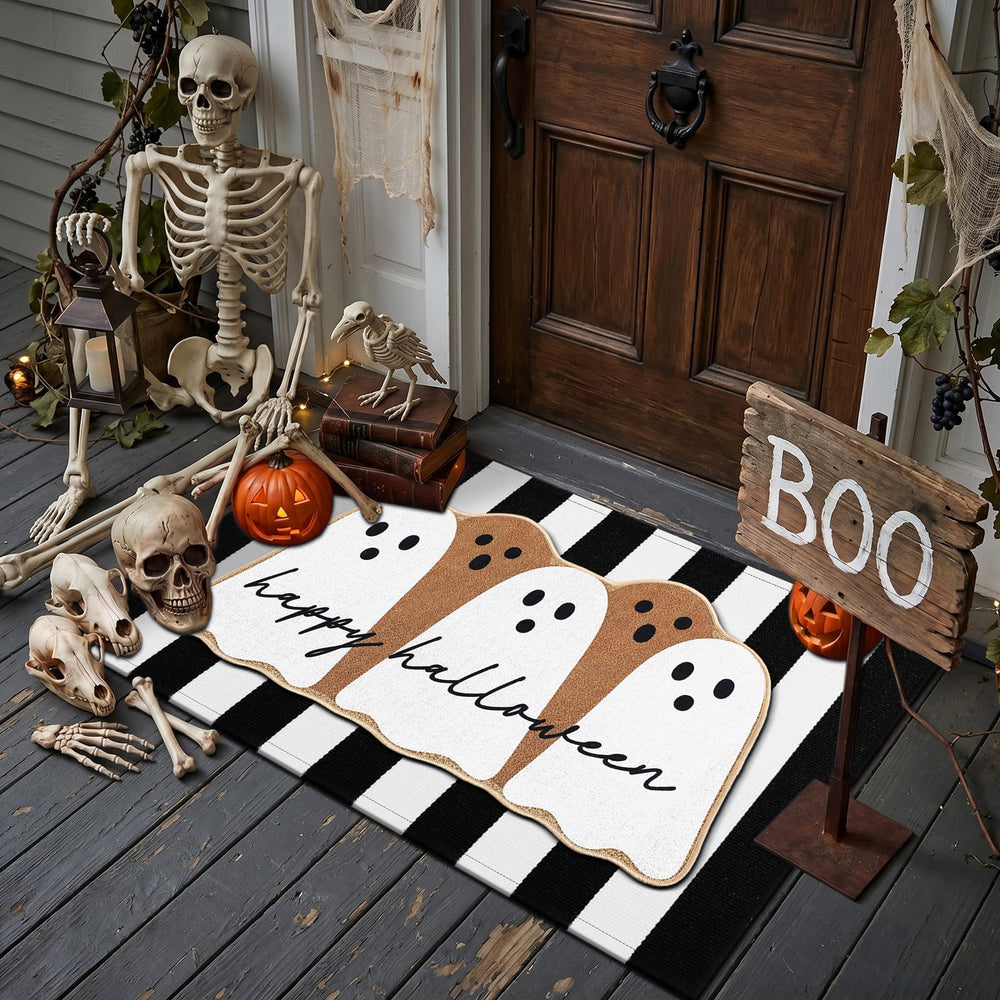 Halloween themed outdoor decor with door mats