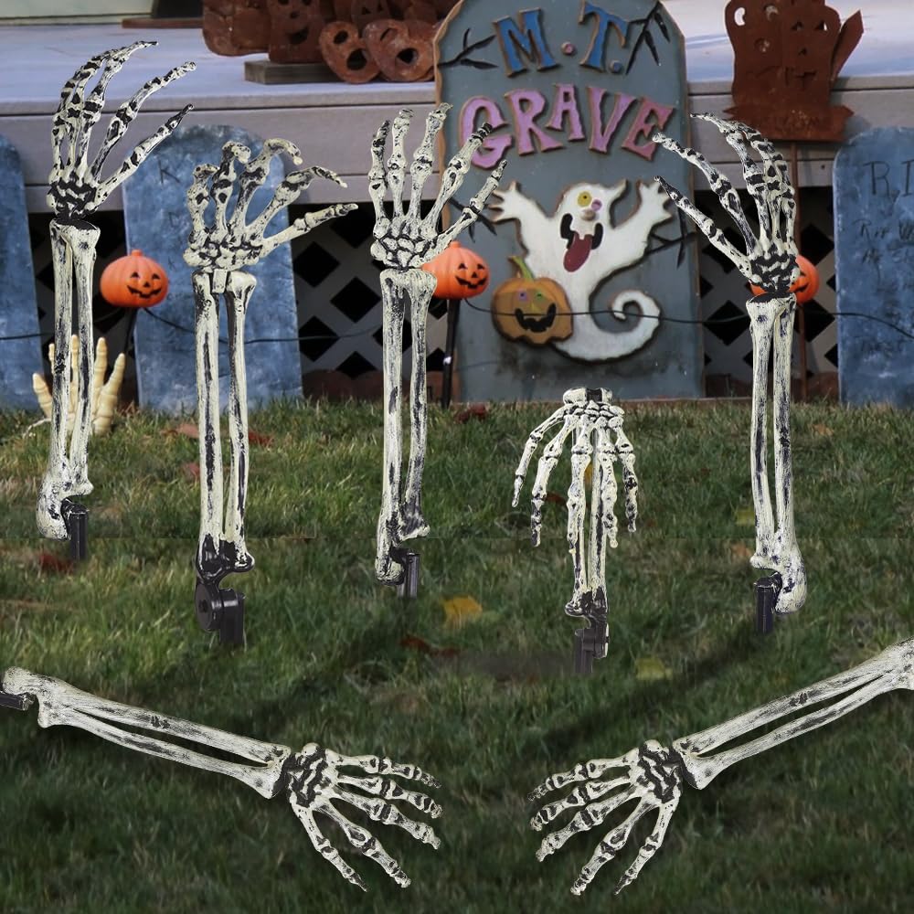 Halloween themed setup with DIYDEC skeleton arm stakes