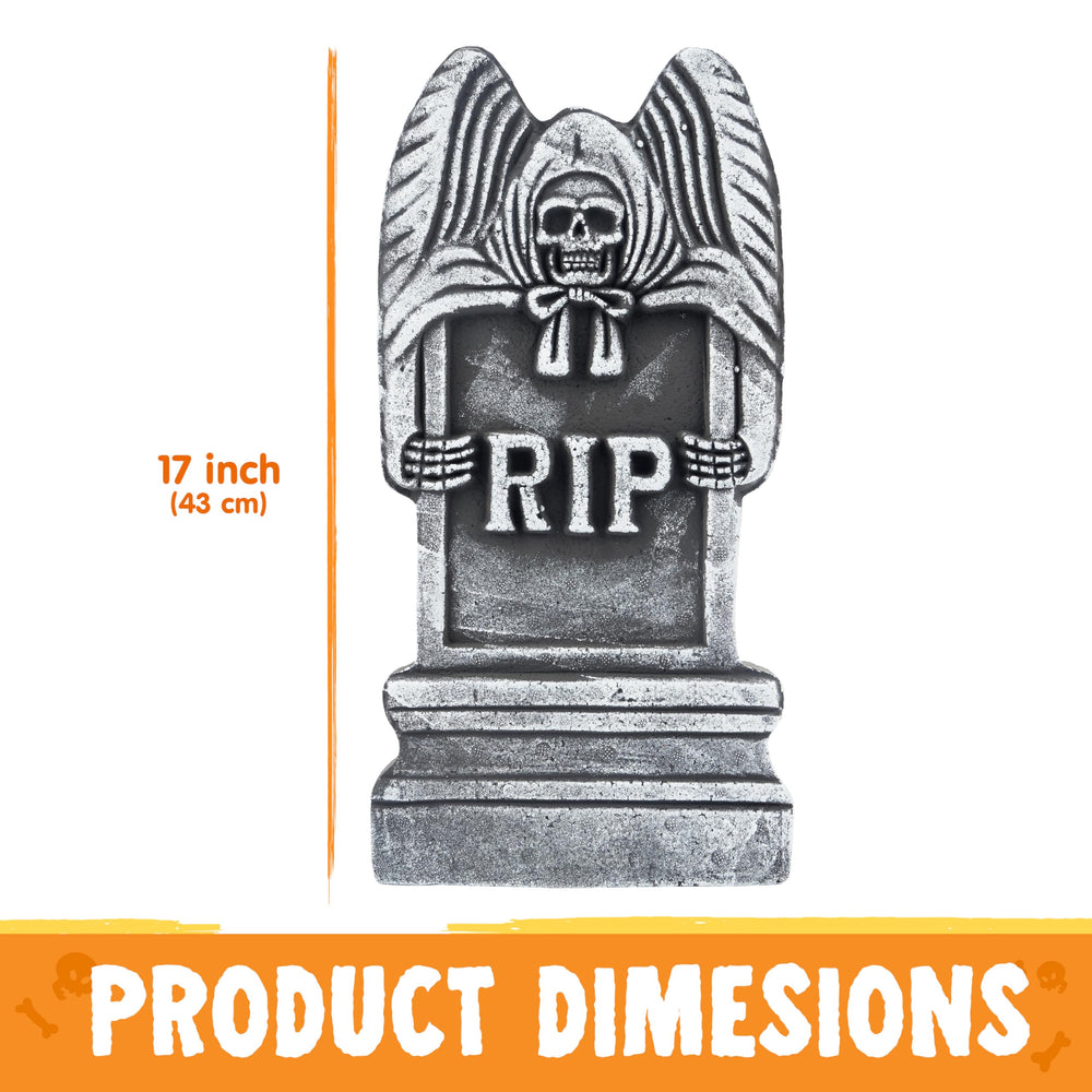 Halloween tombstones set against a spooky backdrop