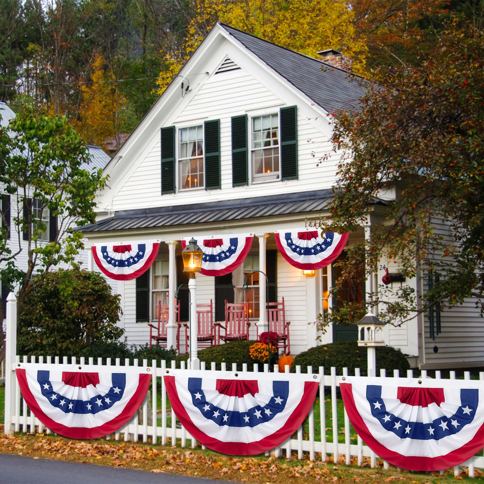 Halovin flags on display in garden
